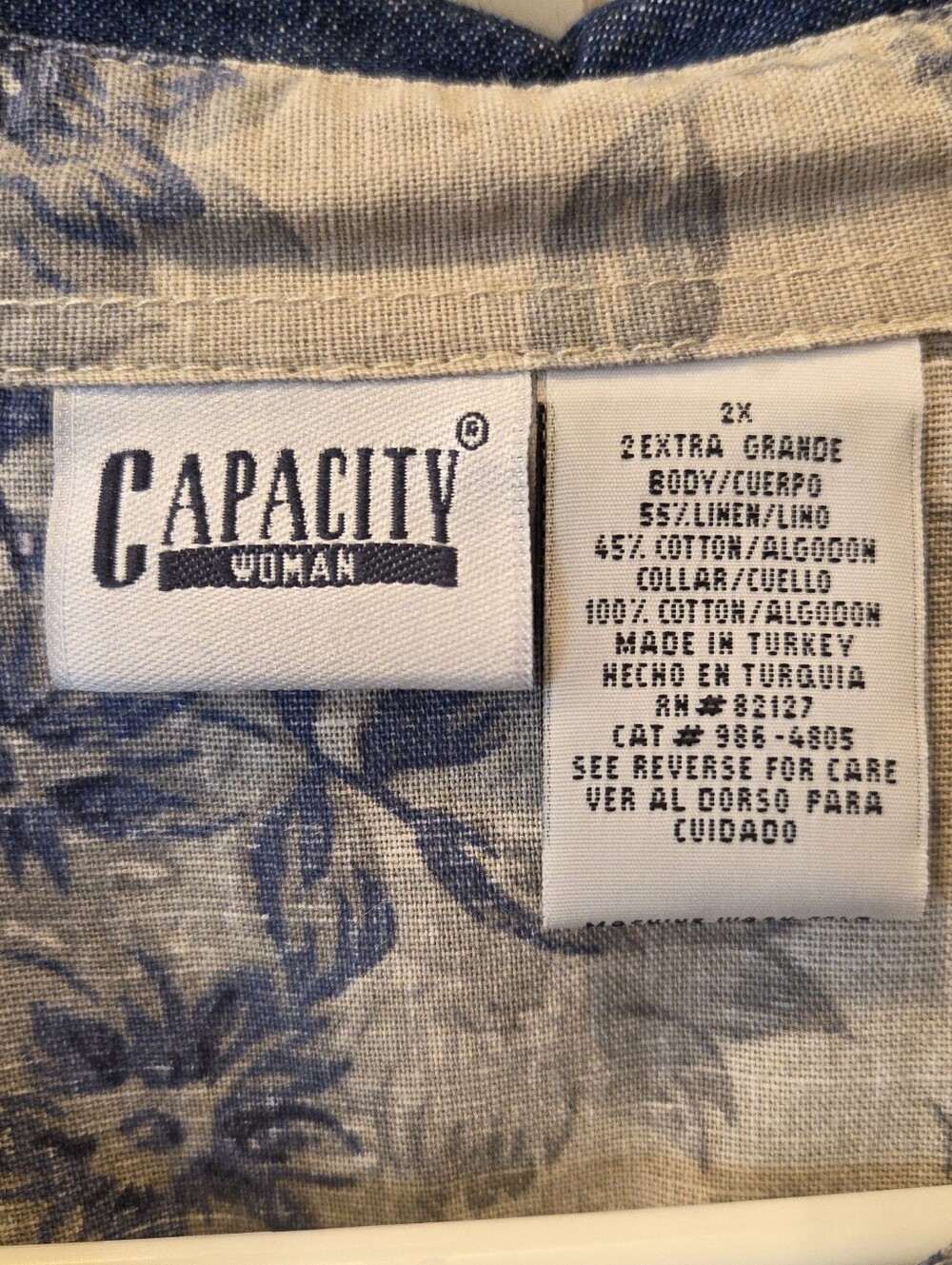 Vintage Capacity Woman Linen Blend Blue Floral Button Down Shirt Denim 2X - Picture 5 of 11